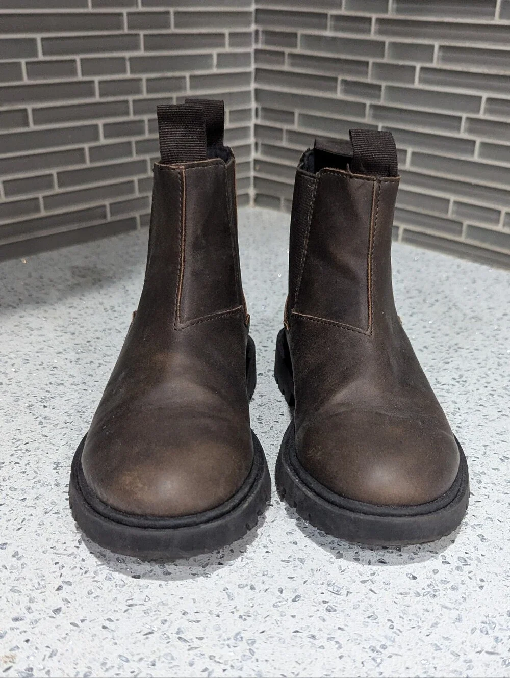 Zara Kids Brown Chelsea Boots Pull On Elastic Sides Fall Winter Boys Size 31 13